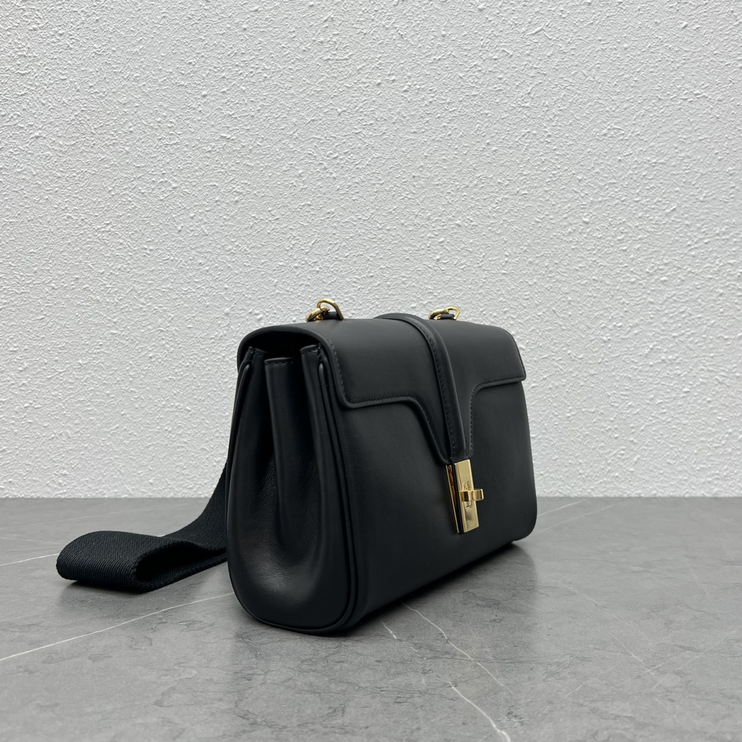 Celine Teen Soft 16 Smooth Calfskin Shoulder Bag Black 196853